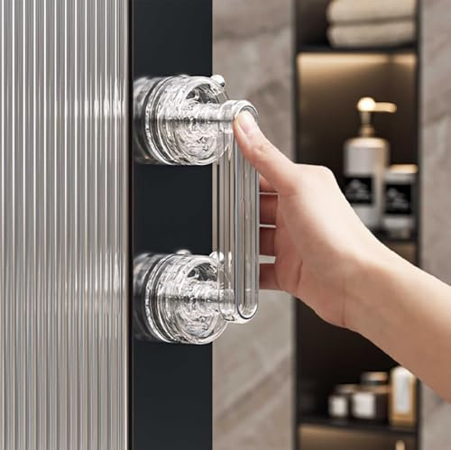 Générique YIDELAI Grandes poignées de porte et de fenêtre en verre, portes coulissantes de salle de bain, armoires, armoires, ventouses et poignées sans couture (Transparent)