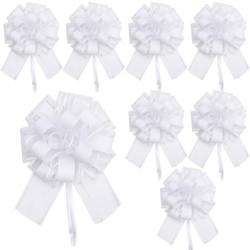 Große Geschenkschleife,8Pcs Geschenk Schleife Ziehschleife 15cm Große Pull Bow mit Geschenkbänder Geschenkschleife für Basteln Verpacken Hochzeit Geburtstag Geschenkverpackung (Weiß)