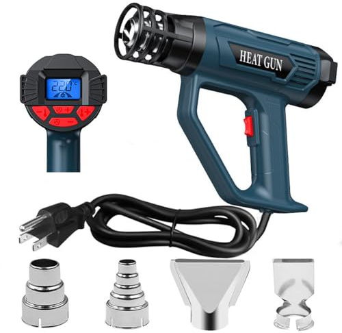 2500W Heat Gun with Digital LCD Display - Precise Temperature Control, Overheat Protection, 4 Nozzles for Heat Shrink Tubes, Lacquer Stripping