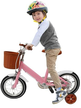 CUMELLIIR Kinderfahrrad 12 Zoll, Fahrrad Mit Stützrädern, Klingel Und Korb, Kinder Fahrrad Ab 3 Jahre Mädchen Junge, Rosa