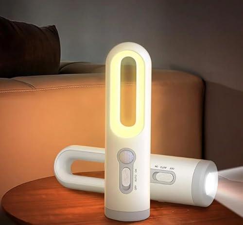 Garden Mile Bewegungssensor LED Wiederaufladbares Nachtlicht 2 in 1 Sicherheitsnachtlicht Flur Treppen Wandleuchte Bewegungsmelder Nachtlichter Tragbare LED Notfall Taschenlampe Licht