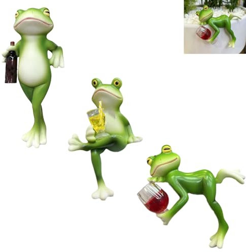 Sherum Tipsy Frog, Funny Drinking Frog, Creative Frog Flower Pot Hanger Ornament,Tipsy Frog Holding Wine Bottle for Outdoor Planters, Balcony, Fence, Patio & Yard (A+B+C)
