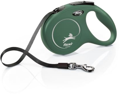 flexi® Classic M | 5 m retractable tape lead for dogs up to 25 kg | Olive green | extendable dog lead | Weight: 280 g | Dimensions: 11.6 x 18.8 cm