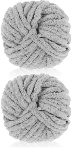 Cnwinu 500g(2*250g) Chenille Wolle zum Häkeln, Wolle Zum Stricken, Chunky Yarn für Armstricken, Strickwolle Dickes Garn, Super Soft Handstrickgarn, Chunky Garn für Taschen,Mützen,Schals,Puppen,Decken