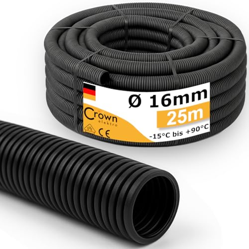 Wellrohr M16 UV-Beständig | 25m Leerrohr ungeschlitzt - Innendurchmesser 10,5mm - Flexrohr Kabelschlauch für Erdkabel nach DIN EN 61386-22 flammwidrig, flexibel für leichte Kabelverlegung
