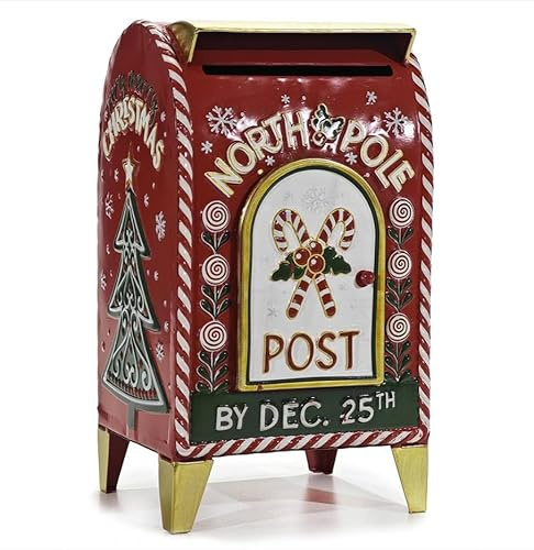 EMPOTEC Briefkasten Weihnachtsmann Brief North Pole aus Metall Vintage Tisch Boden Geschenkideen Weihnachtsdekoration 36 x 21 x 18 cm