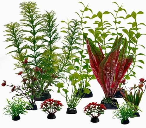 Cretvestsar Artificial Aquarium Plants Set, 11 Piece Fish Tank Decorations with Realistic Silk Plants, Multi Height Aquatic Plants for Freshwater and Saltwater Tanks (style 1)