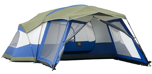 Outsunny Camping Zelt für 6-8 Personen Familienzelt mit Vorraum, 2 Fenster, Kuppelzelt, Kunstleder 3000mm, Glasfaser, ideal für Trekking und Festival, 518 x 487 x 237 cm, Blau