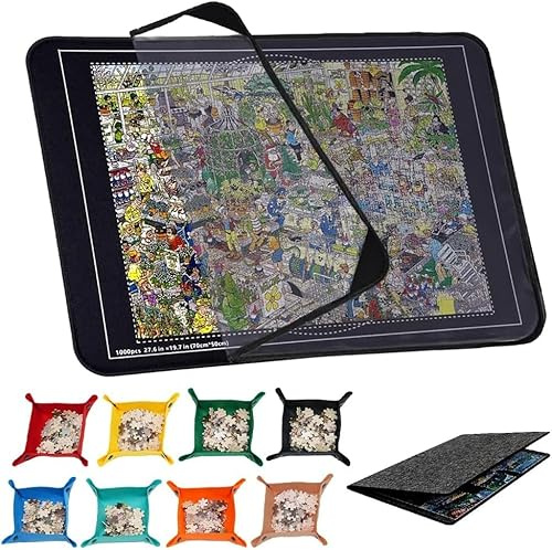 Fiotha Puzzlebrett 1000 Teile, 31x21 in Tragbare Puzzlematte, Faltbares Puzzle Board mit 8 Sortierer & transparenter Abdeckung, Leichtes Filz Puzzlebrett für Puzzle Liebhaber, Sortierer & Organizer