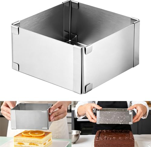 Cadre Patisserie Rectangulaire Réglable, Moule Carré Patisserie, Cadre Patisserie en Acier Inoxydable, Hauteur : 5 cm, Taille15-28 cm, Moule Gateau Carré pour Petits et Grands Gâteaux et Tartes