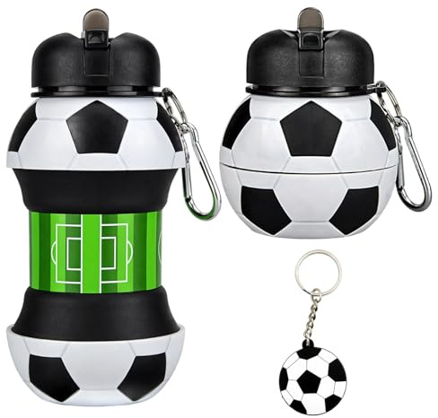 DXPETA 2-Piece Set Includes Football, Foldable Water Bottle for Sports, Portable Football Bottle with Keyring,