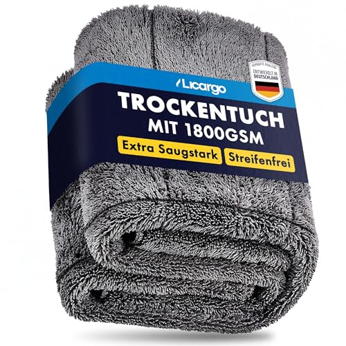 LICARGO Auto Trockentuch XXL 80x50 cm – 1800 GSM Saugstarke Mikrofasertücher Auto Handtuch – Trocknungstuch für Autopflege, Motorrad, Wohnmobil, Boot – Fusselfrei, streifenfrei, lackschonend