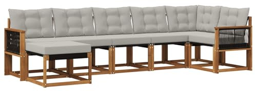 vidaXL Outdoor-Sofagarnitur mit Kissen 7 pcs Natürlich und Hellgrau, Moderne Loungemöbel für draußen, wetterfestes Sofa, Bequeme Sitzgelegenheit, minimalistisches Gartenmöbel
