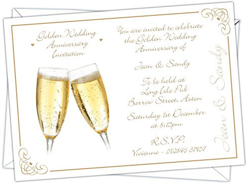 D&L Designs Ltd Personalised Golden Wedding 50th Anniversary Invitations (Design Code: GWA 006) (Pack of 32)
