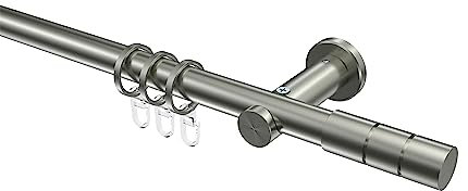 Interdeco Edelstahl Optik Gardinenstange 20 mm Ø Platon Elanto, 240 cm
