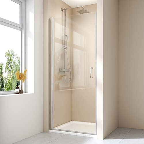 EMKE Duschtür 80 cm Pendeltür Nischentür Nische Duschabtrennung Duschkabine 80 cm, Schwingtür Nische Duschtrennwand Nano-Glas Duschwand Duschtüren 195 cm