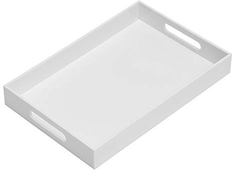 KEVLANG Bandeja de Servir acrílica Blanca Brillante y Resistente con asas-10 x 15 Pulgadas para Servir café Appetizer Desayuno mayordomo encimera Cocina cajón de Maquillaje Organizador de Mesa de
