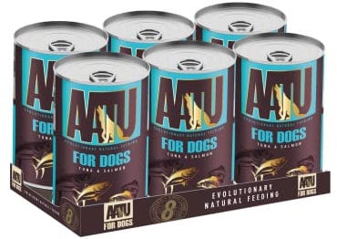 AATU 90/10 Complete Wet Dog Food - Tuna & Salmon Adult 6x400g Cans - High Protein, Grain Free. Packaging May Vary.