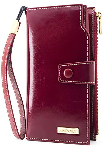 ANDOILT Geldbörse Damen Gross Leder Geldbörsen RFID Blocking Schutz Wallet viele Kartenfächer Groß Geldbeutel Frauen Rot