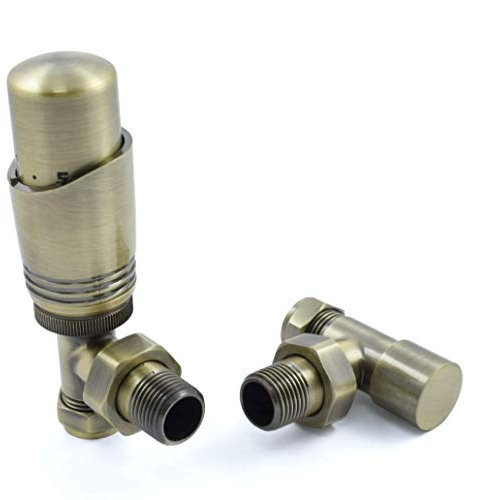 Delta Modern Thermostatic Radiator Valve and Lockshield | Angled | Antique Brass | West