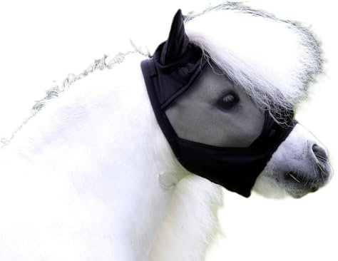 Fliegenmaske ohne Nasenteil MIT Ohren Fliegenhaube Lissy Minishetty Mini Shetty viel Augenfreiheit! Tysons Minipony Falabella Fliegenschutz (Shetty, Schwarz)
