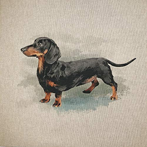 Stoff mit Aquarell-Tieren, Digitaldruck, Baumwolle, Leinenoptik, für Wimpelkette, Jalousien, Basteln, Quilten, Patchwork und Polsterung, verkauft pro Paneel (Dackel)