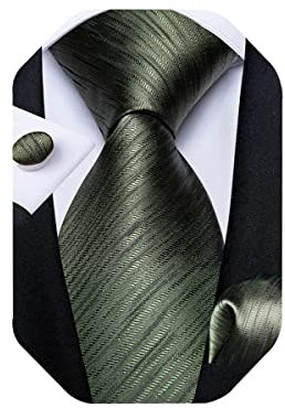 DiBanGu Einfarbige Krawatte und Einstecktuch für Herren, gewebte Seide, einfarbige Krawatte und Taschentuch für Herren, Hochzeit, Party, formelle Anlässe, Dunkles Olivgrün, Einheitsgröße