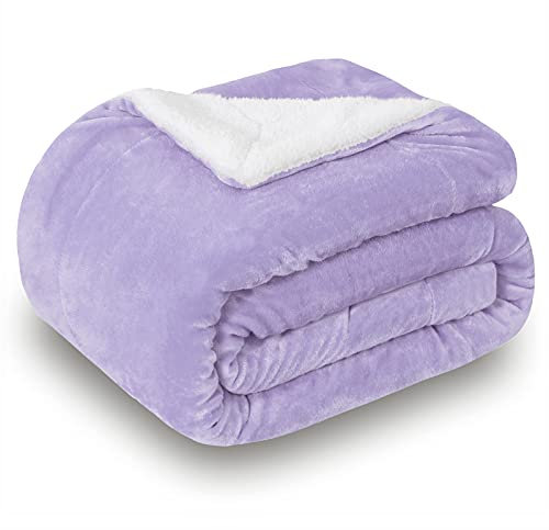 SOCHOW Sherpa Decke Lila zweiseitige Wohndecken Kuscheldecken, extra Dicke warm Sofadecke/Couchdecke aus Sherpa, 220 x 240 cm super flausch Fleecedecke als Sofaüberwurf oder Wohnzimmerdecke