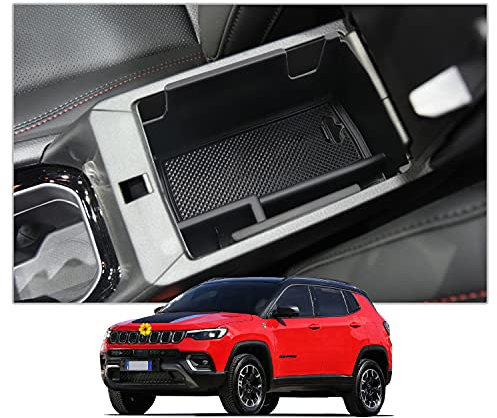 CDEFG Kompatibel mit Jeep Compass 2021-2024 2025 Mittelkonsole Armlehne Organizer Armlehnen Aufbewahrungsbox Handschuhfach Aufbewahrung Auto Center Console Tray Innenraum Zubehör (Schwarz)