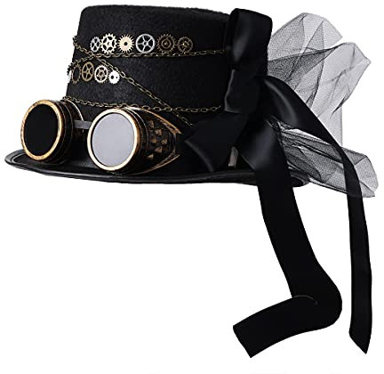 COSDREAMER Unisex Steampunk Zylinder Gothic Gears Kette Schleier Bowknot Hut (60cm)