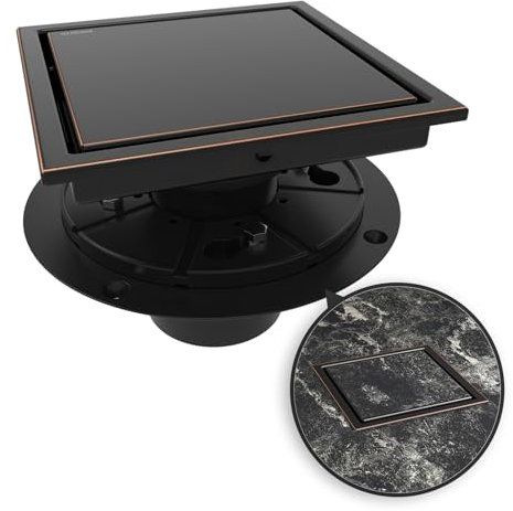 WEBANG Siphon de douche carré de 15,2 cm avec bride réversible 2 en 1 - Grille amovible en acier inoxydable SUS304 certifié CUPC, bronze huilé