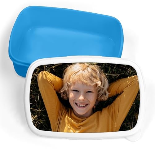 Personalised Photo Lunch Box Bag Storage Box- Ideal for School Children's Pet Any Image Photograph Kids Dinner (Blue)