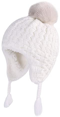 LANGZHEN Kleinkind Pom Pom Beanie Kid Winter Hüte Kleinkind Cap Stricken Warme Mützen Mützen für Baby Jungen Mädchen (weiß,6-12 Monate)