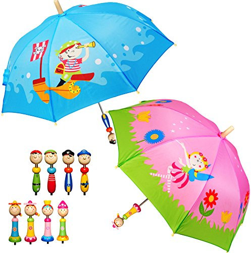 3-D Effekt Regenschirm - Elfe/Prinzessin & Blumen - Schmetterling - Kinderschirm - Ø 70 cm - Holzgriff & Figuren - Stockschirm/Kinder - Schirm Kinde..