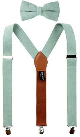 Spring Notion Herren Hosenträger und Fliege aus Leinen-Mischgewebe für Trauzeugen, Hochzeit, Salbei, 42 Inch
