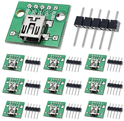 DAOKAI Lot de 10 adaptateurs mini USB femelle vers DIP 2,54 mm 5 broches USB 2.0 Mini prise USB vers convertisseur DIP pour alimentation DIY avec embase 50 broches