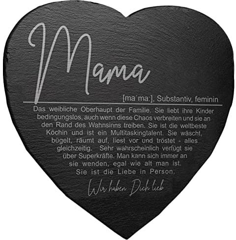mtb more energy Schiefertafel Herz ''Lexikon Mama (wir haben Dich lieb)'' - 25x25 cm - Laser Gravur auf Schieferherz - Muttertag Mutti Mamma Geschenk