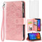 Asuwish Kompatibel mit LG Q7 Q7+ Plus 7Q Alpha Wallet Case und Displayschutzfolie aus gehärtetem Glas Blume Leder Flip Kartenhalter Ständer Handyzubehör Handyhülle für LGQ7+ Q7plus Q7a Damen Roségold