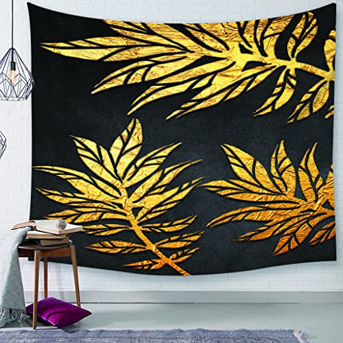 EHOMERY Wandteppich Orient Wanddekoration Groß Gold Unkraut Pflanze Verlässt Silhouette Wandbehang Kunst Wandteppich Wanddekoration Landkarte Wandbehang Wandschmuck Schlafzimmer 59X51 Inches