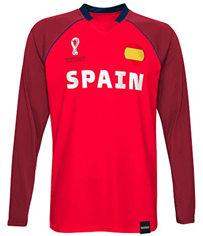FIFA Coupe du Monde 2022 Classique à Manches Longues-Espagne T-Shirt, Rouge/Rouge, L Homme