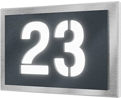 Graviers Design beleuchtete Hausnummer aus V2A Edelstahl 250x175mm - Anthrazit RAL 7016 - Wetterfest Rostfrei Individuell anpassbar nach eigener Nummer - Made in Germany