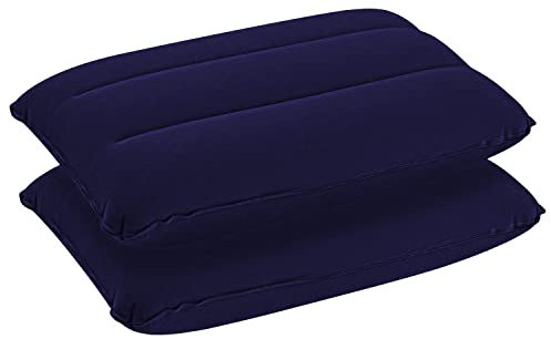 Idocolors 2X Aufblasbares Camping Kissen Leichtes Tragbares Reisekissen Blau Beflockung Strandkissen Kopfkissen für Outdoor 44x28 cm