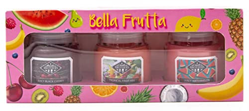 Candle-Brothers Duftkerzen Set im Glas mit Deckel | Bella Frutta | 3 Duftkerzen als Geschenkset | Kleine Duftkerzen (Kirsche, Früchte und Wassermelone) | Geschenkset für Muttertag