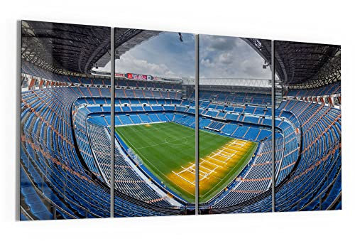 DEQORI Glasbilder Echtglas | Motiv Santiago Bernabeu, Madrid | horizontal 4-teilig 120x60 cm | große XXL Deko | Wandbilder für Wohnzimmer, Schlafzimmer, Flur & Küche | moderne Wanddeko