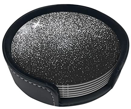 Untersetzer-Set mit glänzendem Silber-Glitzer-Druck, Leder-Untersetzer für Getränke, Heimdekoration und Einweihungsgeschenk, 6 Stück