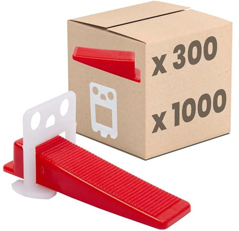 Dalsys Fliesen Nivelliersystem 3mm Set: 1300tlg., 1000 Laschen + 300 Keile, Verlegehilfe Set, Fliesenleger Werkzeug