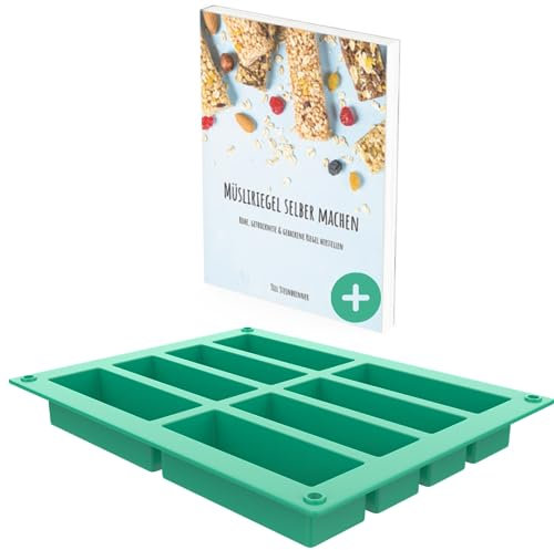 Kitchella Müsliriegelbuch + Müsliriegelform aus lebensmittelechtem Silikon für 8 Riegel
