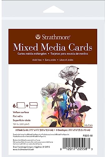 Strathmore 400 Series Mixed Media Cards, Announcement Size, 3.5x4.875 inches, 6 Pack, Envelopes Included - Custom Greeting Cards for Weddings, Events, Birthdays