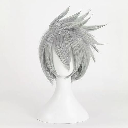 NEZIH Anime Hatake Kakashi Cosplay Perücken Silbergraue Hochklappbare Schwebeperücke Cosplay Hitzebeständige Synthetische Perücken Halloween Karneval Party Perücke, Mit Perückenkappe