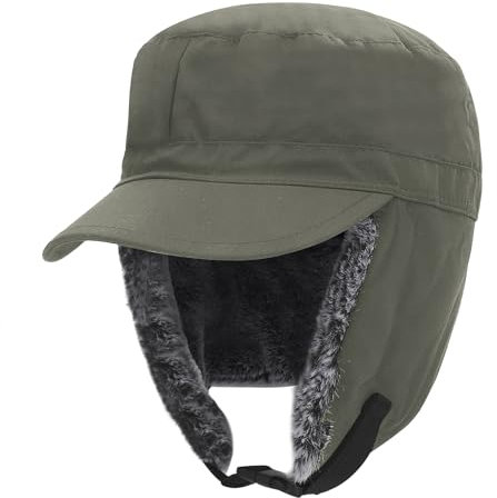 NICEYEA Winter Warm Schirmmütze mit Ohrenschützer Gefüttert Fliegermütze Trappermütze Windschutz Baseballcap Unisex Fellmütze Wasserdicht Nylon Plüsch Mütze Schneedichte Hut für Ski Jagd Outdoor